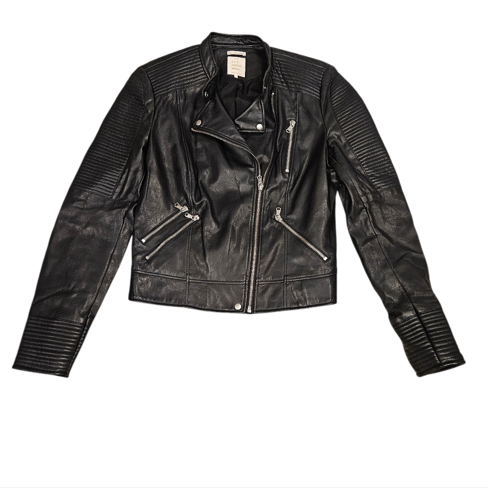 Zara trf outer wear Black Faux Leather Moto Jacket Sz L
